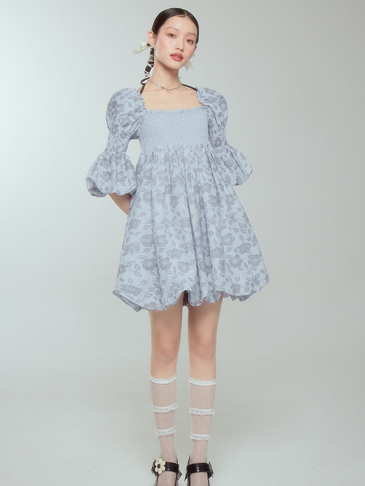 Balloon Flower Princess Puff-sleeves  Gather Retro One-piece