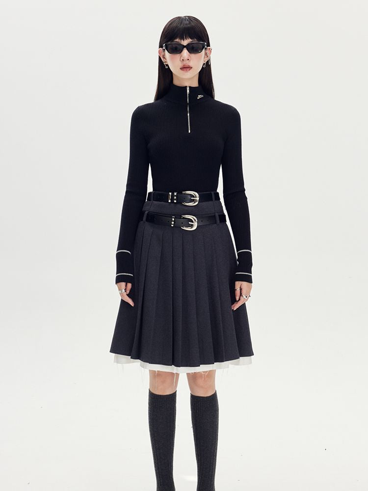 Layered Pleats Middle Skirt