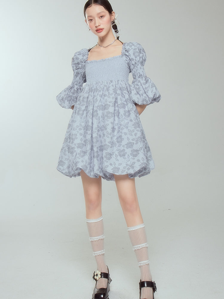 Balloon Flower Princess Puff-sleeves  Gather Retro One-piece