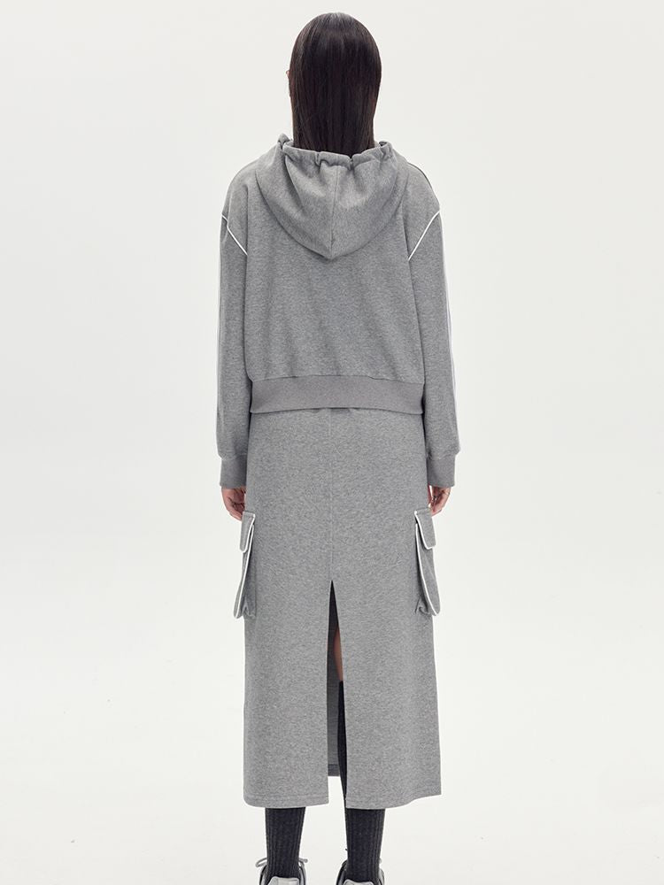 Sweat Casual Hoodie Parka＆Long-Skirt