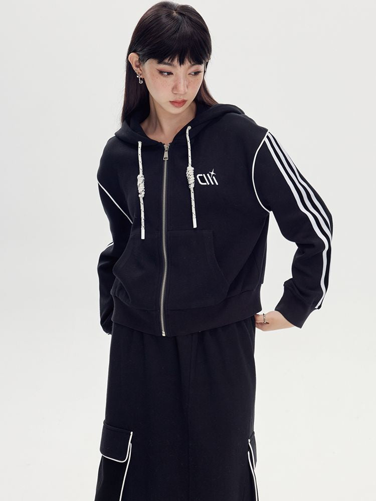 Sweat Casual Hoodie Parka＆Long-Skirt