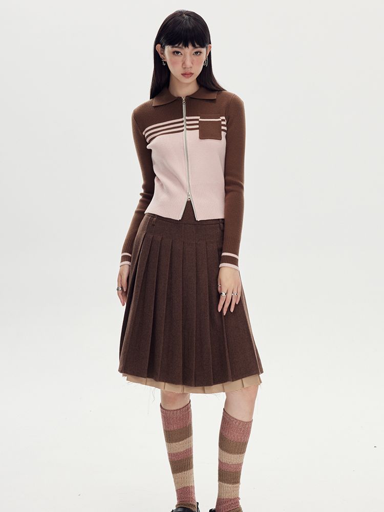 Layered Pleats Middle Skirt