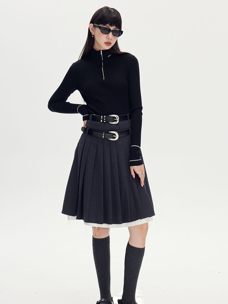 Layered Pleats Middle Skirt