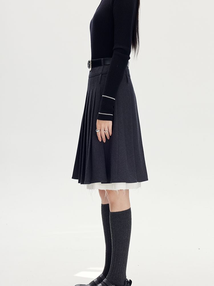 Layered Pleats Middle Skirt