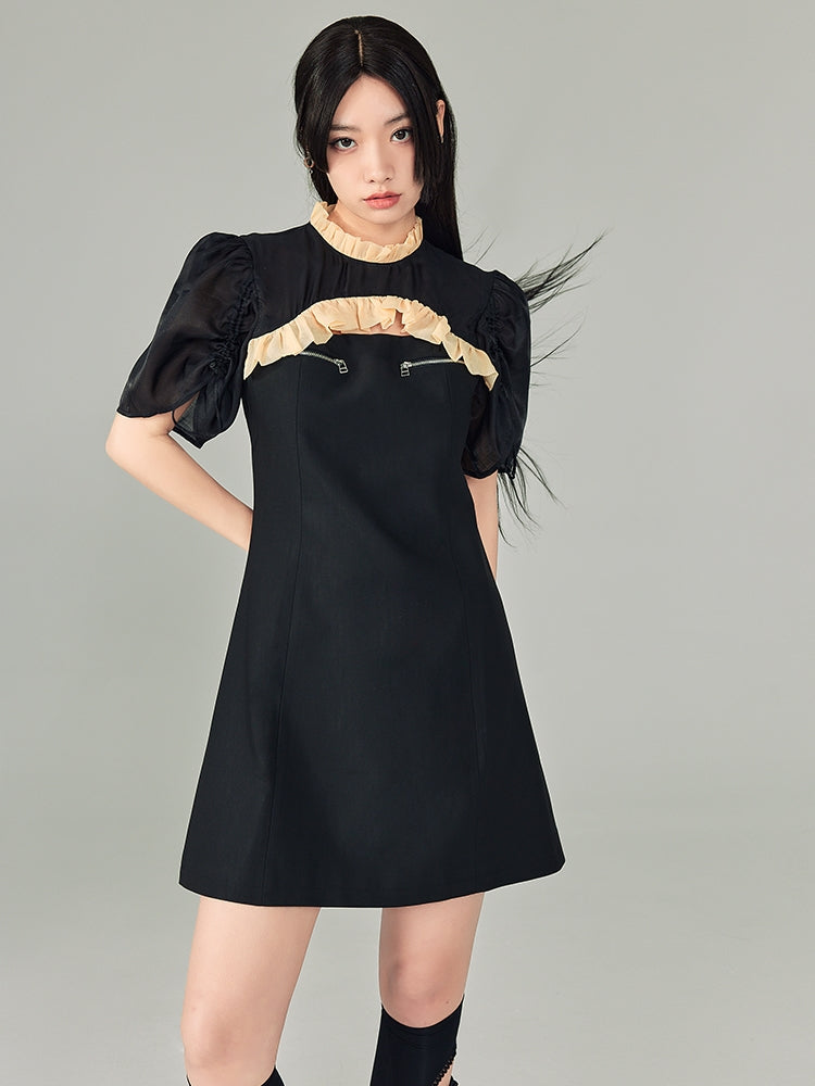 Zipper Cheongsam Short Sleeve Dress