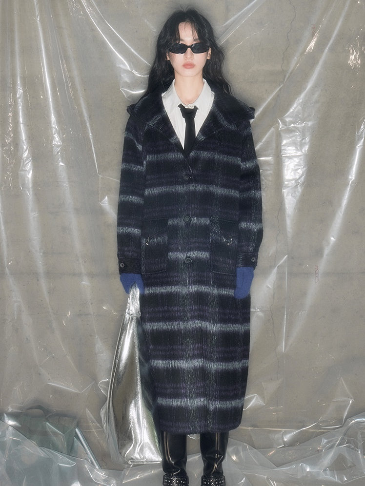 Plaid Single-sided Hooded Coat