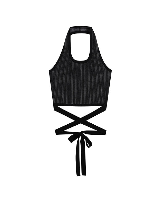 Elastic Texture Bottoming Shirt & Strap Vest