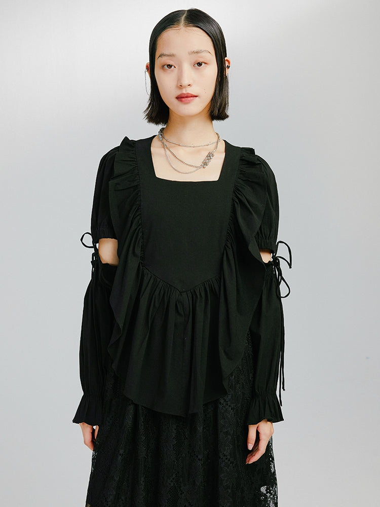 Detachable Sleeve Black Irregular Dress