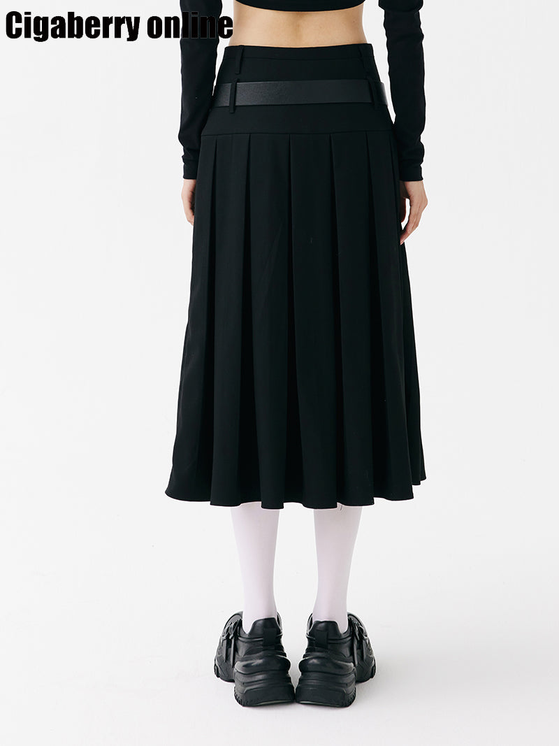 Low-waisted Long Pleated Skirt