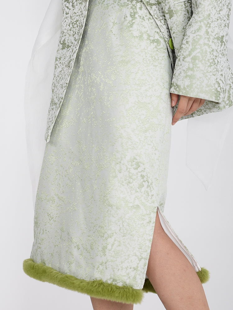 New Chinese Embroidered Slit Furry Skirt
