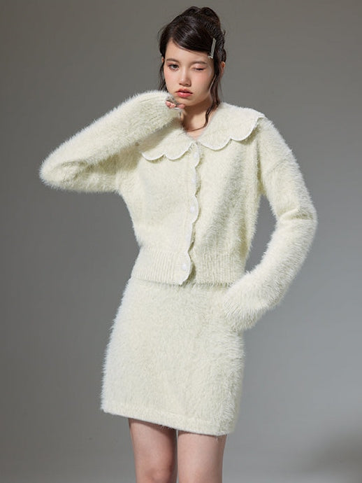 Plush Knitted Cardigan & Skirt