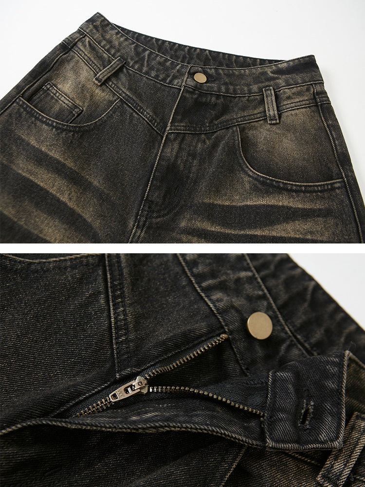 Distressed Straight Large Pocket Jeans