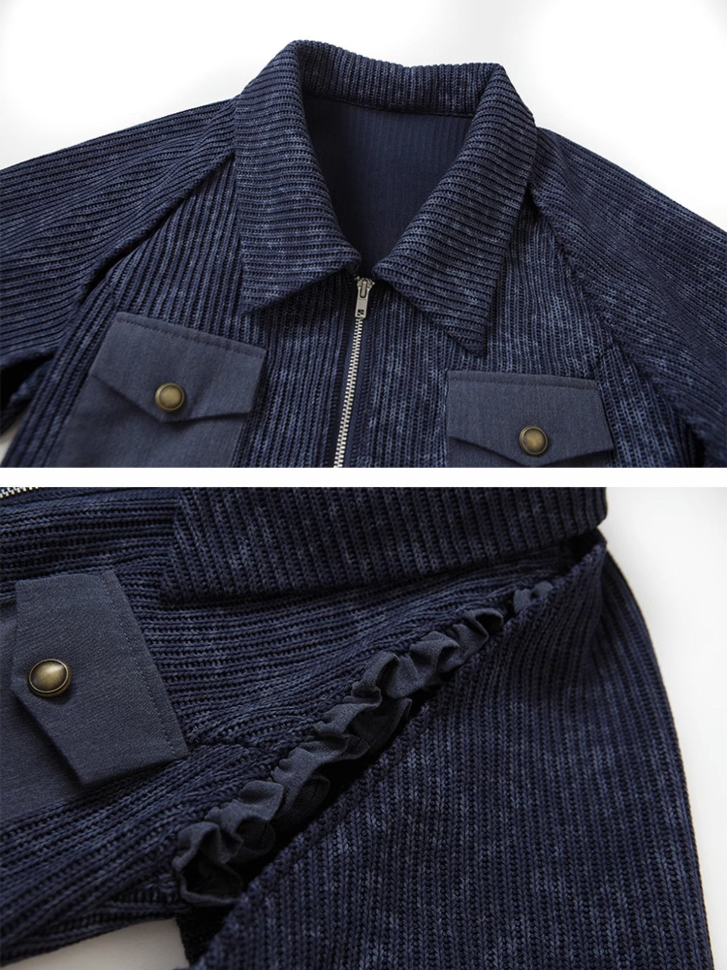 Polo Collar Knitted Sleeveless Top ï¼?Shawl Cardigan Set-up
