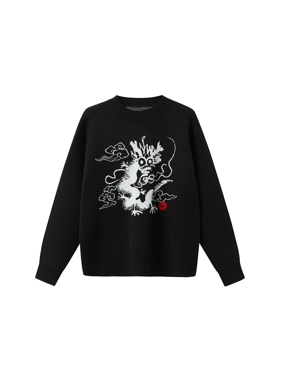 Dragon Design Round Neck Drop-shoulder Sweater