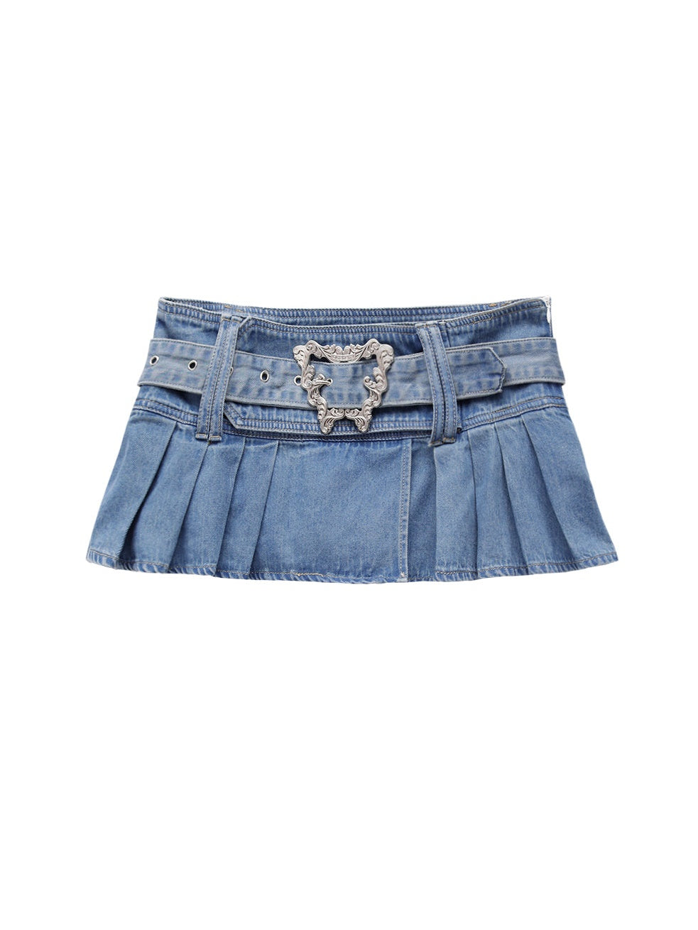 Distressed Denim Low-waist Pleated Skirt