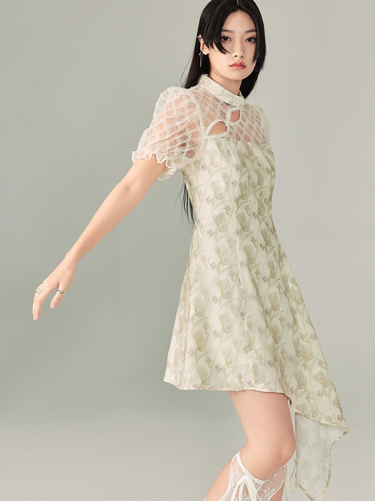 Jacquard Cheongsam Irregular Dress