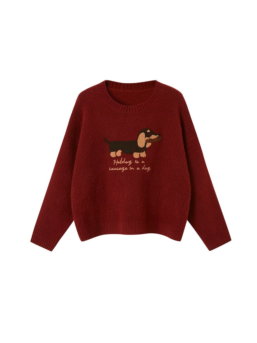 Dog Lazy Round Neck Pullover Sweater