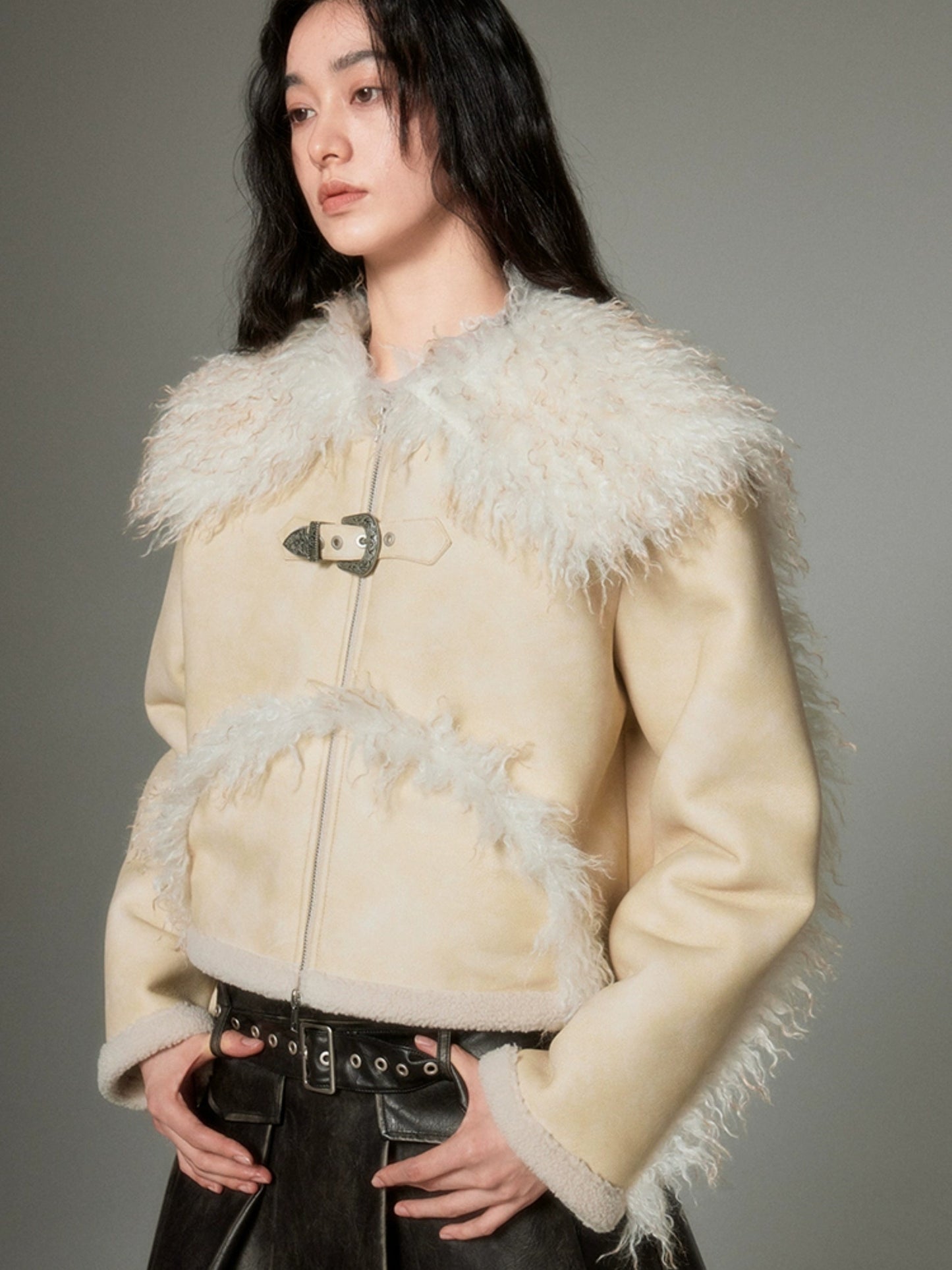 Eco-friendly Fur Distressed Leather Jacket