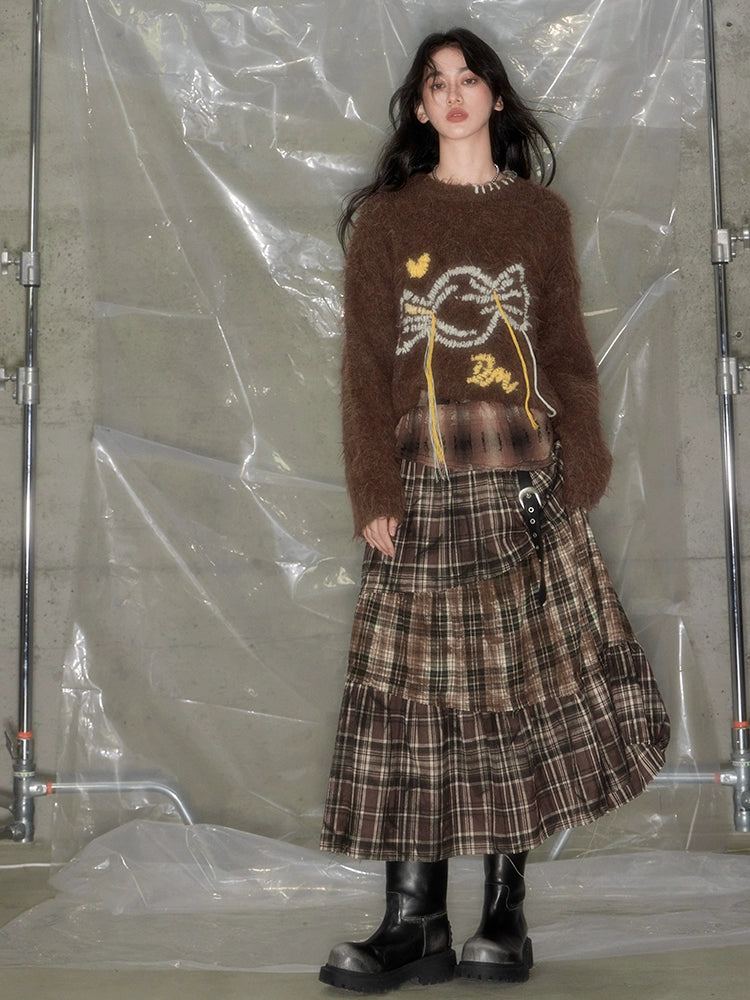 Wasteland Style Stitching Plaid Skirt