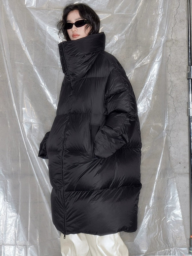 Quilted Ultra-light Long Stand-collar Down Jacket