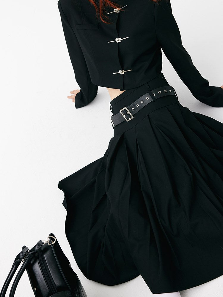 Low-waisted Long Pleated Skirt