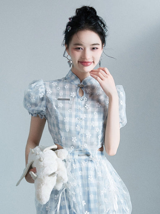 Floral Lace Cheongsam Short Shirt