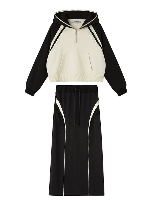 Half-ZIP Hooded Sweat Pulloverï¼?Line Skirt