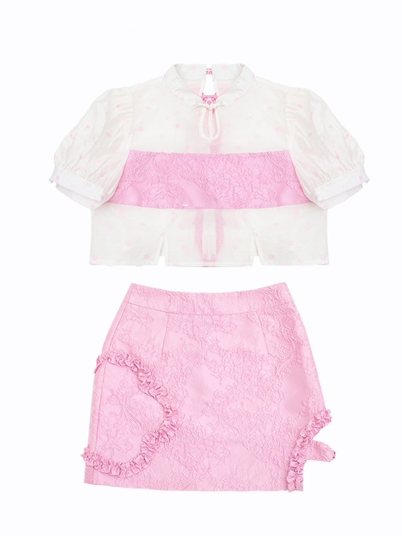 Chinese Organza Top & Jacquard Short Skirt