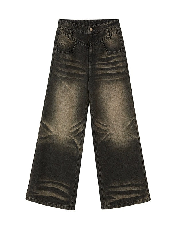 Distressed Straight Large Pocket Jeans