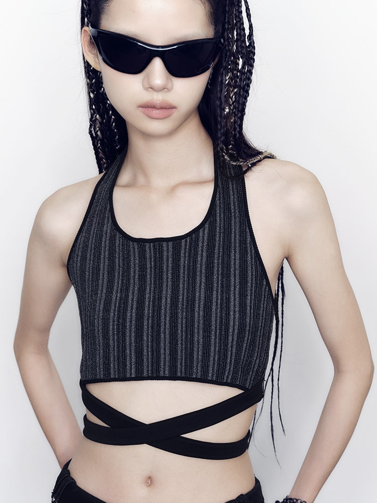 Elastic Texture Bottoming Shirt & Strap Vest