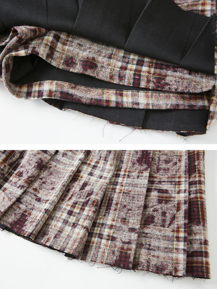 Plaid Loose Long Sleeve Shirt ï¼?Pleated Skirt