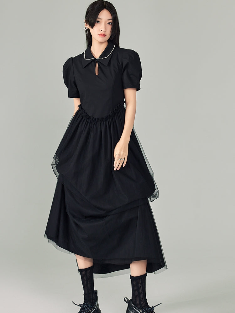 Solid Color Shirt Collar Dress