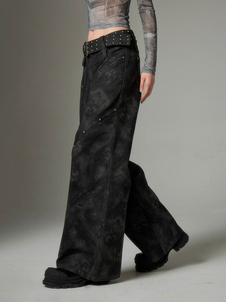 Wide Leg Rivet Leather Pants