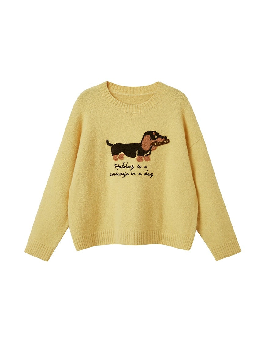 Dog Lazy Round Neck Pullover Sweater