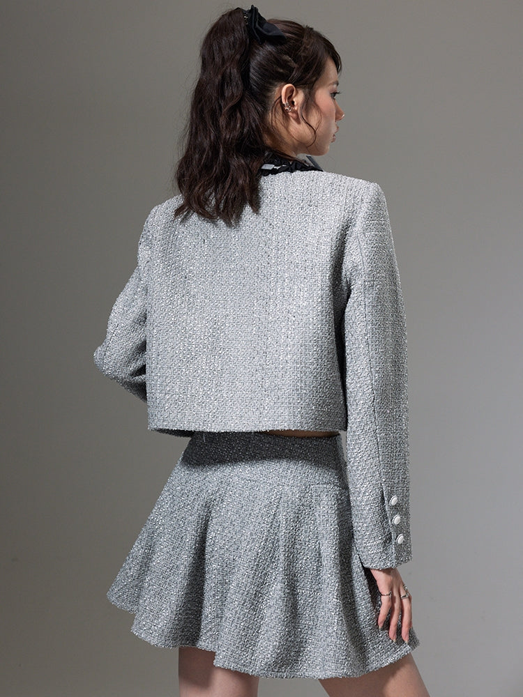 Small Fragrance Bow Cardigan Jacket & Pleated Skirt