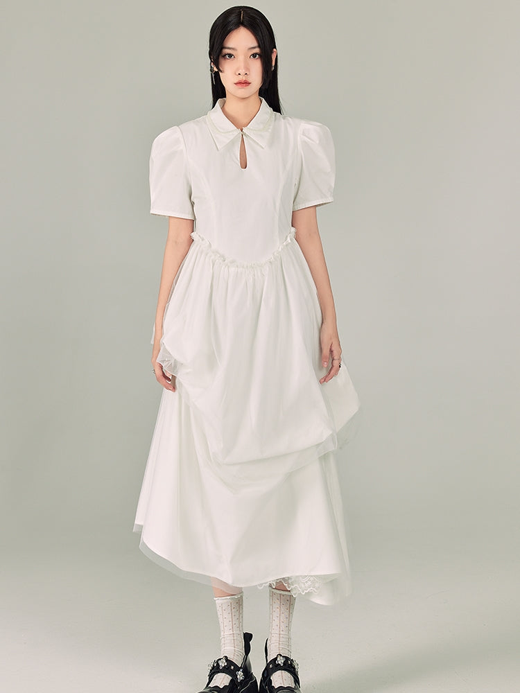 Solid Color Shirt Collar Dress