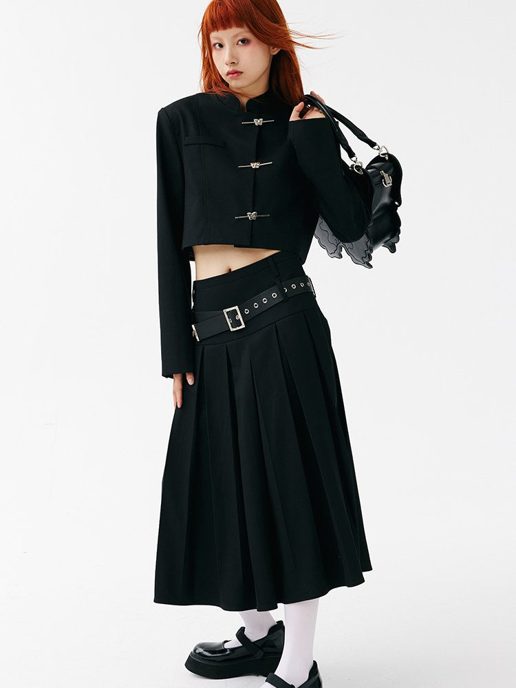 Low-waisted Long Pleated Skirt