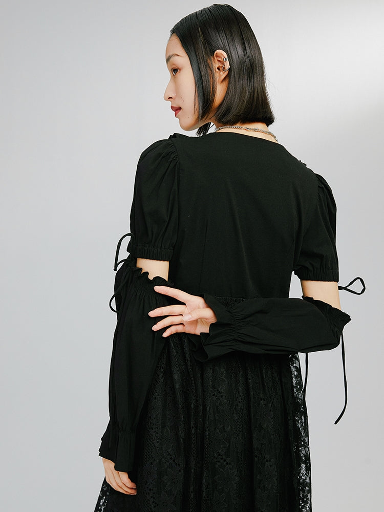 Detachable Sleeve Black Irregular Dress