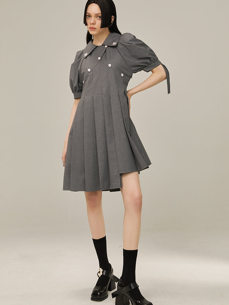 Box Sleeve Pleated Dress