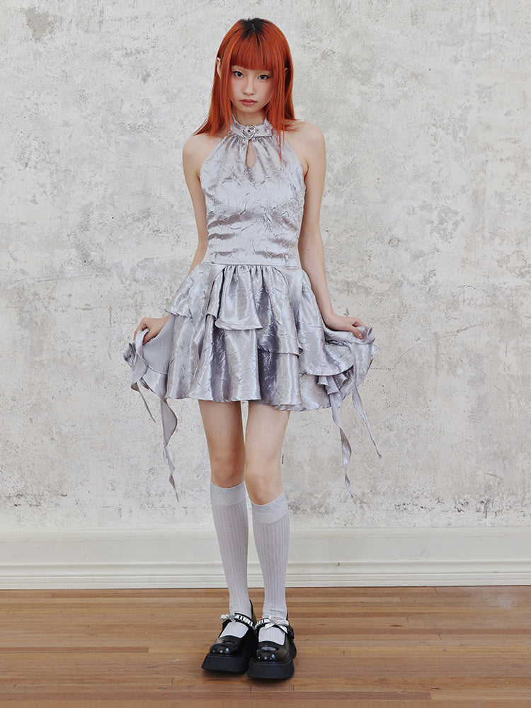 Shiny Glitter Halter Neck Dress