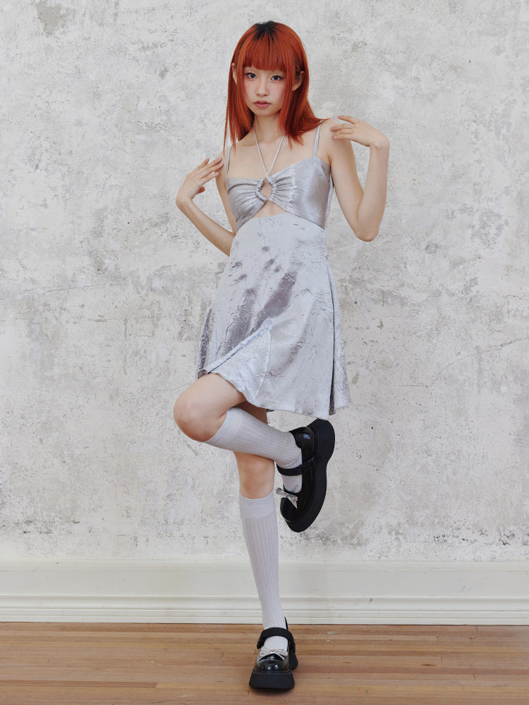 Shiny Hollow Suspender Dress & Lace Sleeve