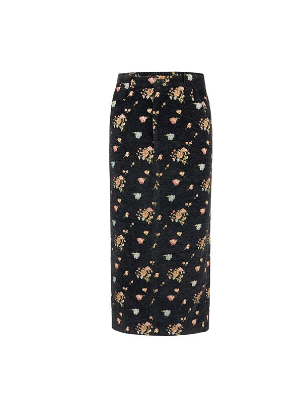 Floral Jacquard Slim High Waist Skirt