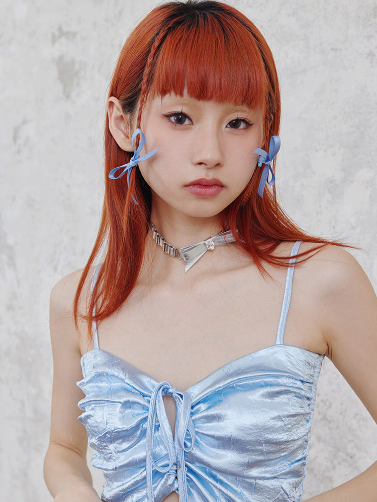 PU Zircon Bow Choker & Hair Accessory