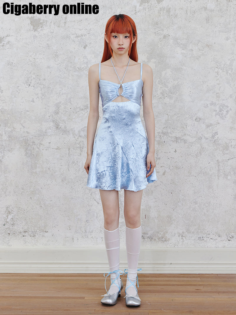 Shiny Hollow Suspender Dress & Lace Sleeve