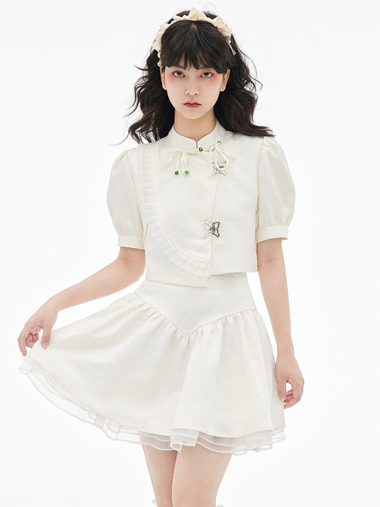 Chinese Style Metal Butterfly Buckle Top & Skirt