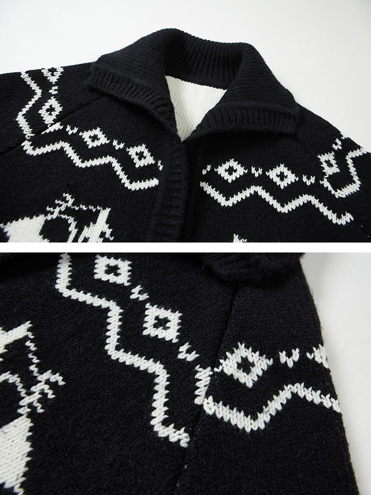 Fair Isle Lazy Panda Knitted Cardigan