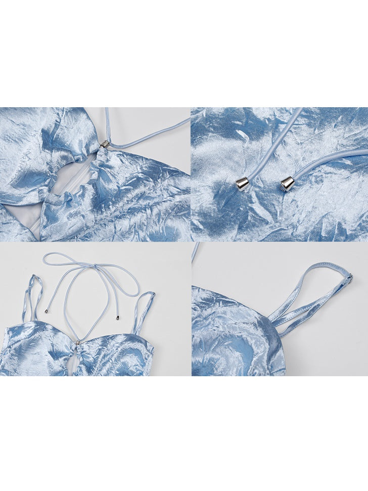 Shiny Hollow Suspender Dress & Lace Sleeve