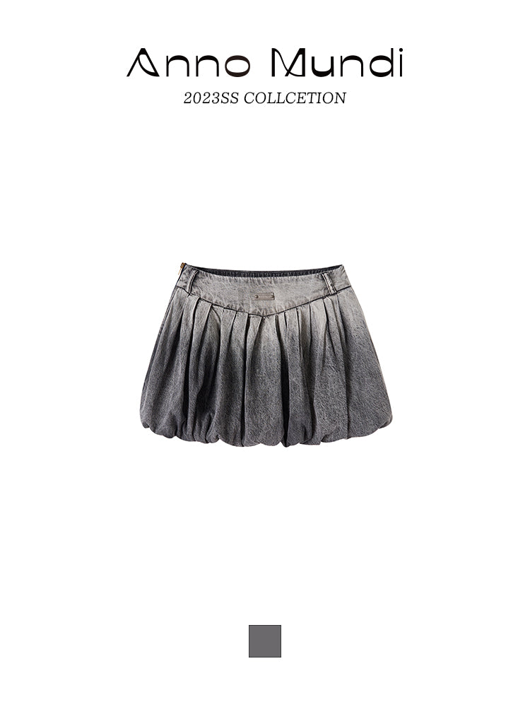 Balloon Gradation Pumpkin Dnim Mini-Skirt