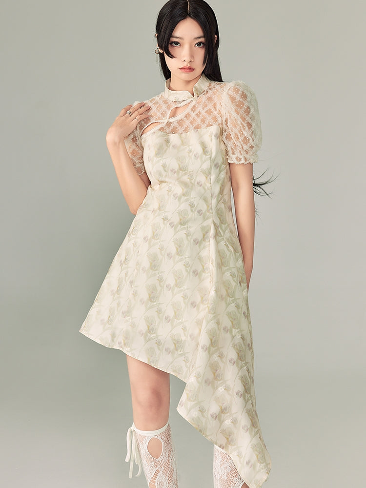 Jacquard Cheongsam Irregular Dress