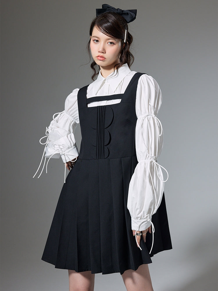 Hollow Pleated Suspender Skirt